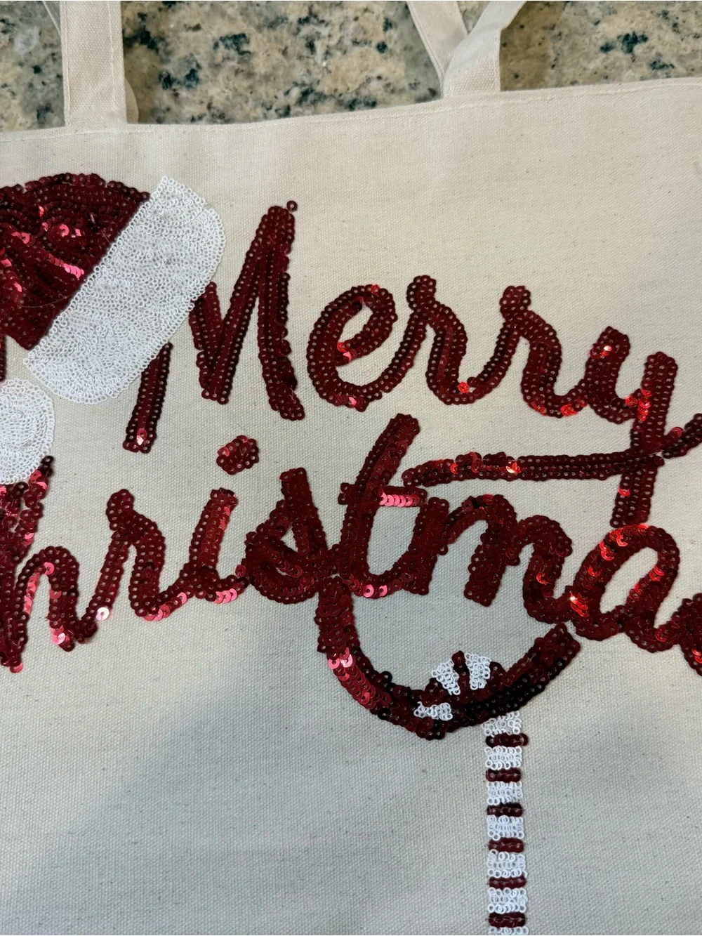 Sequin 'Merry Christmas' Tote Bag in Red and White